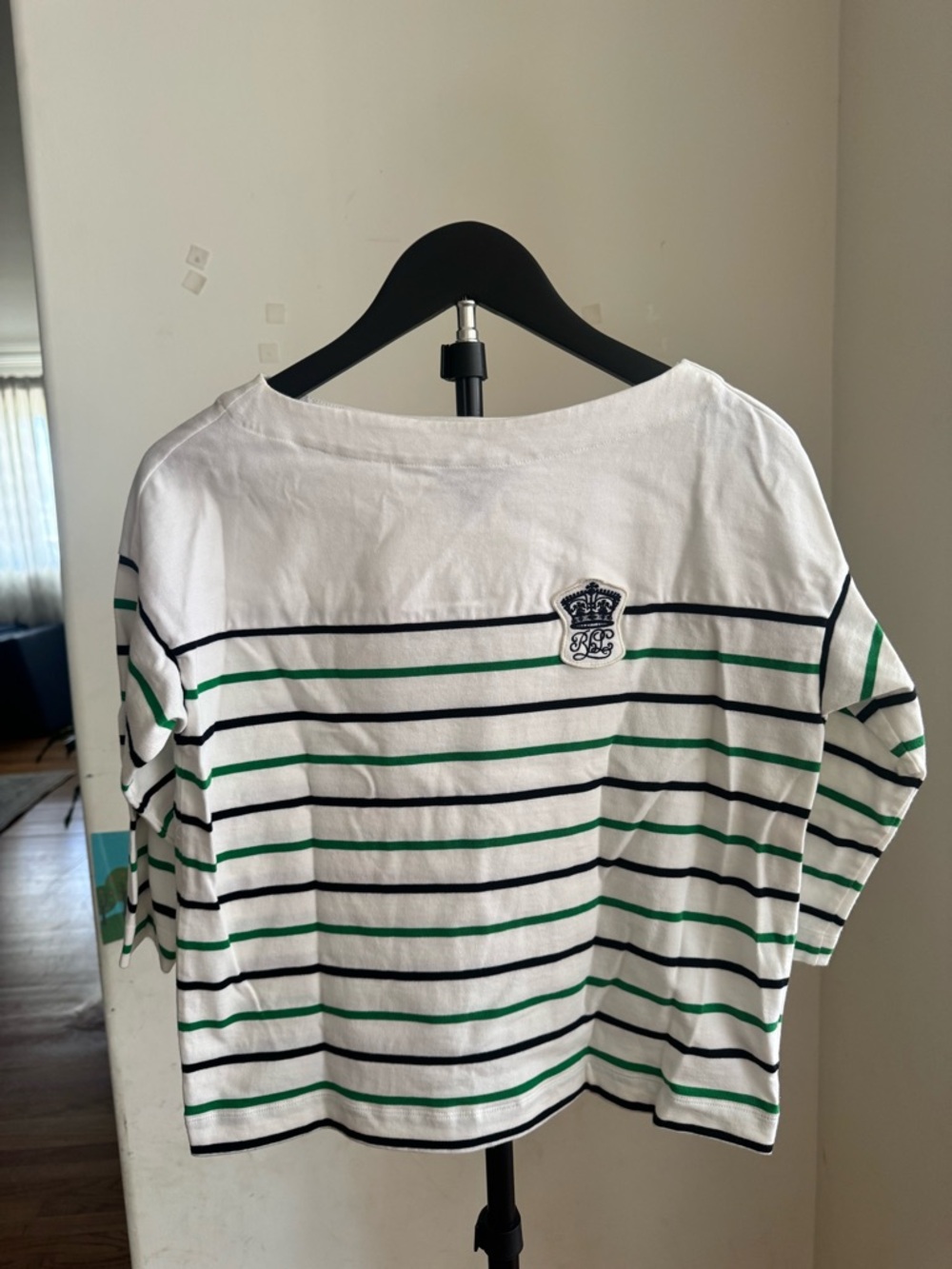Ralph Lauren White Top with Green and Black Stripes